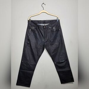 NWOT PARISH NATION Size 34 Black Coated Jeans Zippers Detail Skinny Straight Fit